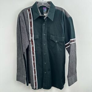 Vintage Green Western Custer Long Sleeve Button Front Shirt 100% Cotton Size L